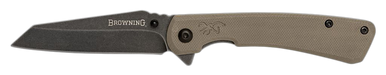 Browning 3220512 Branded RockEDC 3" Folding Wharncliffe Plain Black Stonewashed 7Cr17MoV SS Blade, Flat Dark Earth G10 Handle