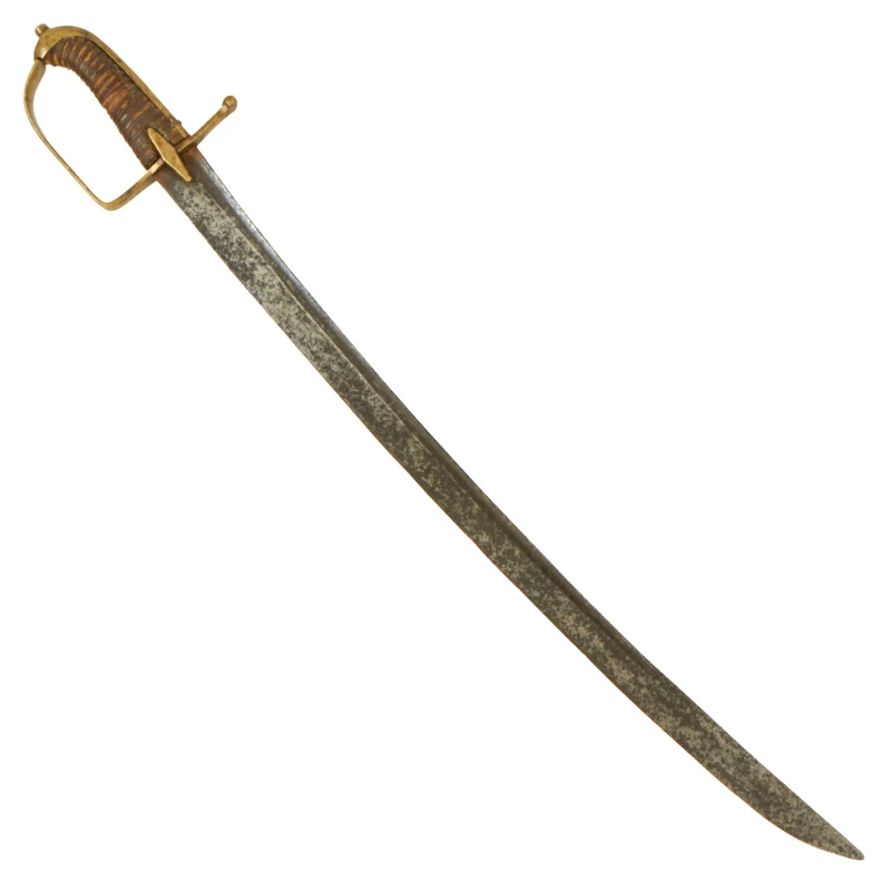 Original American Revolutionary War Era Hessian Hanger Sword with Engraved Blade with Leather & Wire Wrapped Grip