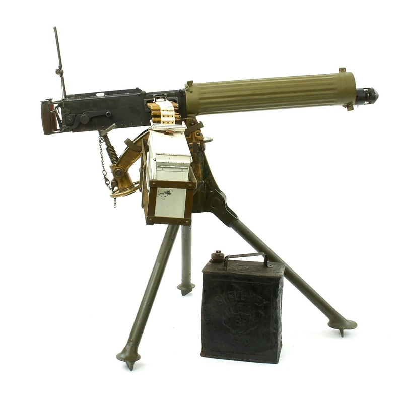 Original British WWI Fluted Jacket Vickers Display Machine Gun with 1918 Dated Tripod and Accessories
