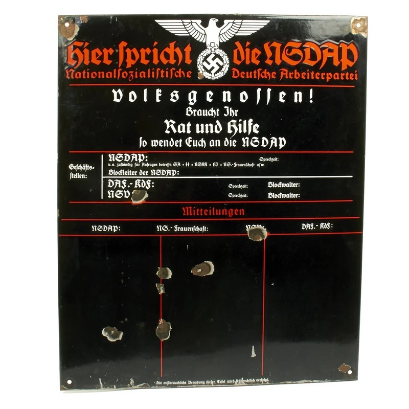 Original German WWII Enamel Sign der NSDAP Public Announcement Board – Emailleschild