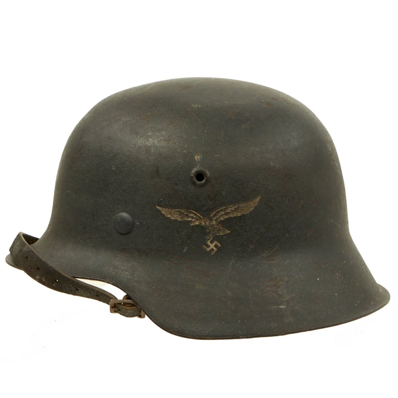 Original German WWII M42 Single Decal Luftwaffe Helmet with 53cm Liner & Chinstrap – ckl60