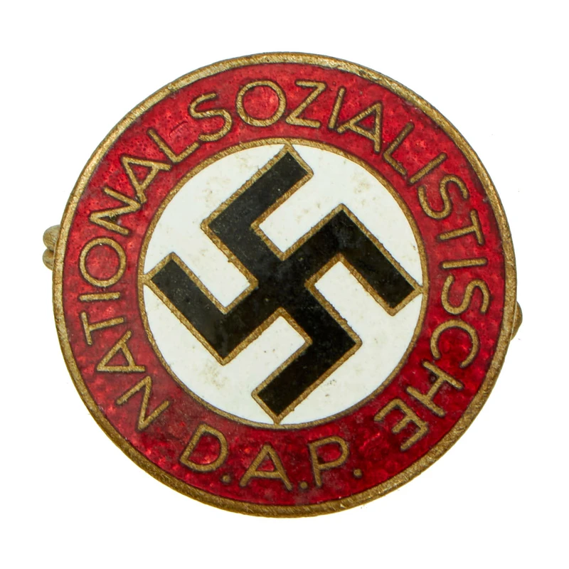 Original German WWII NSDAP Party Enamel Membership Badge Pin by Fritz Kohm of Pforzheim – RZM M1/66