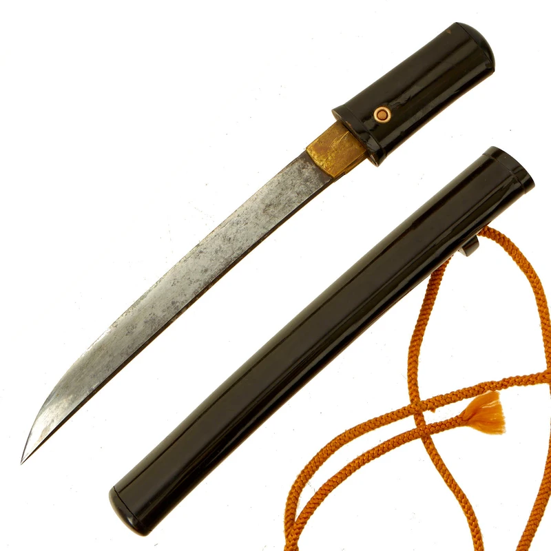 Original Japanese Late Edo Period Women’s Kaiken Dagger with Lacquered Handle & Scabbard – Handmade Blade
