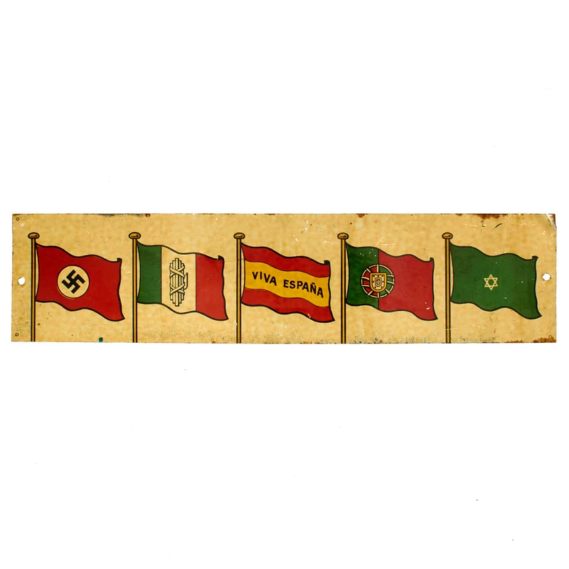 Original Spanish 1939 Spanish Civil War “Viva España” Nationalist Victory Metal Sign – Guerra Civil Española – 15 ½” x 3 ½”
