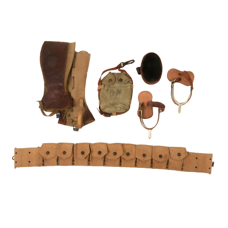 Original U.S. WWI Cavalry Field Gear Lot with Cartridge Belt, Spurs, and Gaiters – 5 Items