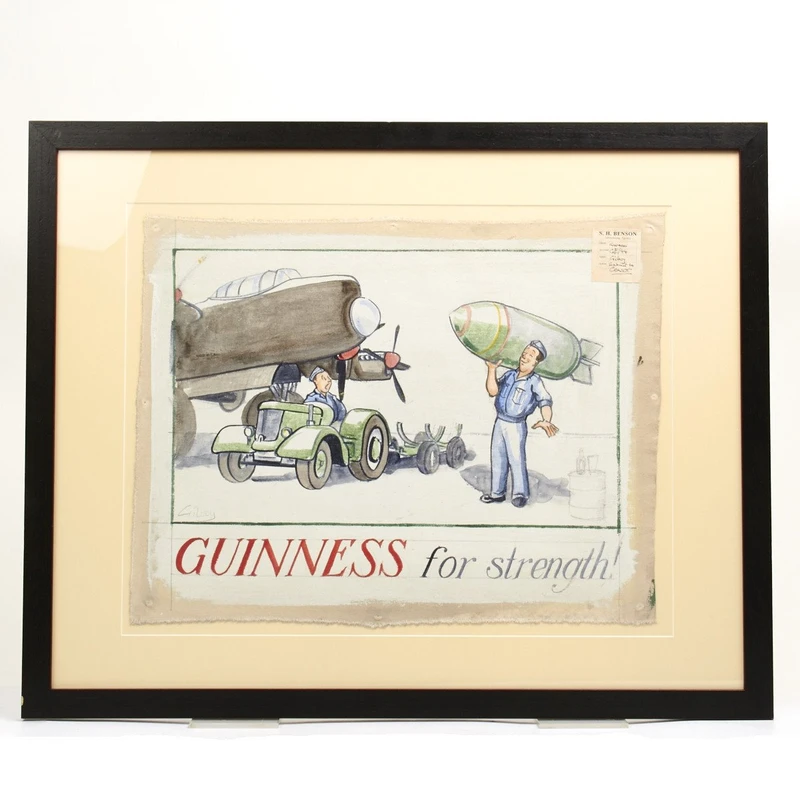 Original WWII Guinness Advertising Oil on Canvas Artwork by John Gilroy – 1944 Royal Air Force Bomber Crew