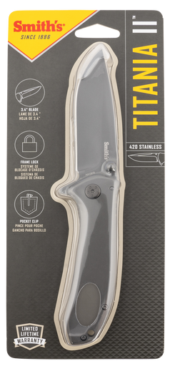 Smiths Products 51010 Titania II 3.50" Folding Drop Point Plain Satin Titanium Coated Stainless Steel Blade/Stainless Steel Handle Includes Pocket Clip