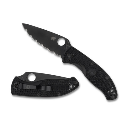 Spyderco Tenacious Folder 3.39in Serrated Blade Blk FRN Hndl